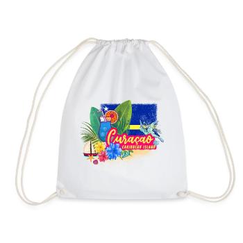 Curaçao Vintage Caribbean Souvenir with Turtle - Drawstring Bag - white - Front