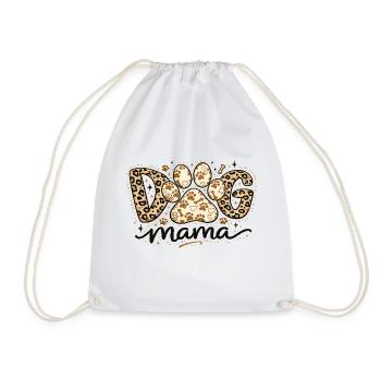 Dog Mama Leopard | Dog and Mom Humor Gift - Drawstring Bag - white - Front