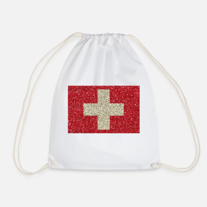 drapeau suisse Glitter drapeau tradition indigène - Sac de sport léger - blanc