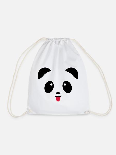 Panda face tongue - Drawstring Bag - white