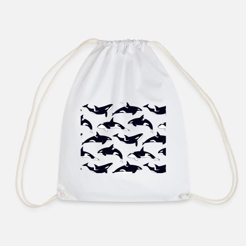 Black and white orca pattern pattern - Drawstring Bag - white