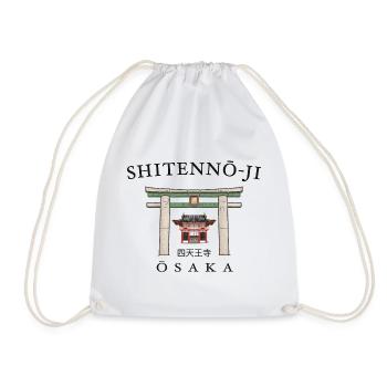 Shitenno-ji in Osaka, Japan Temple Hand Drawing - Drawstring Bag - white - Front