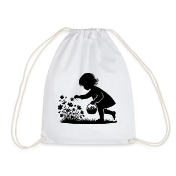 Adorable fille cueillant des fleurs dans un panier - Sac de sport léger - blanc - Devant