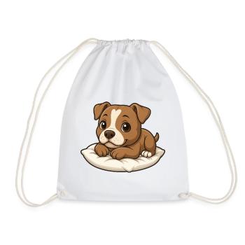 Cute Pitbull Cartoon Lying Cuddling Relaxing - Drawstring Bag - white - Front