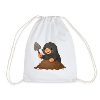 Cute mole with shovel - Drawstring Bag - white - Front
