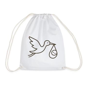 Cigogne avec bébé enfant - Arrivée minimale de bébé - Sac de sport léger - blanc - Devant