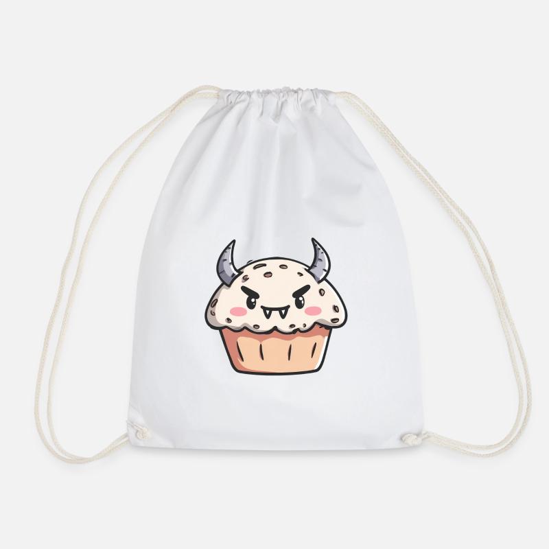 Cute Monster Cupcake Illustration - Drawstring Bag - white