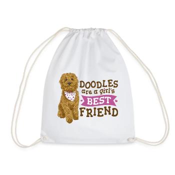 Doodle Girl's Best Friend  - Drawstring Bag - white - Front