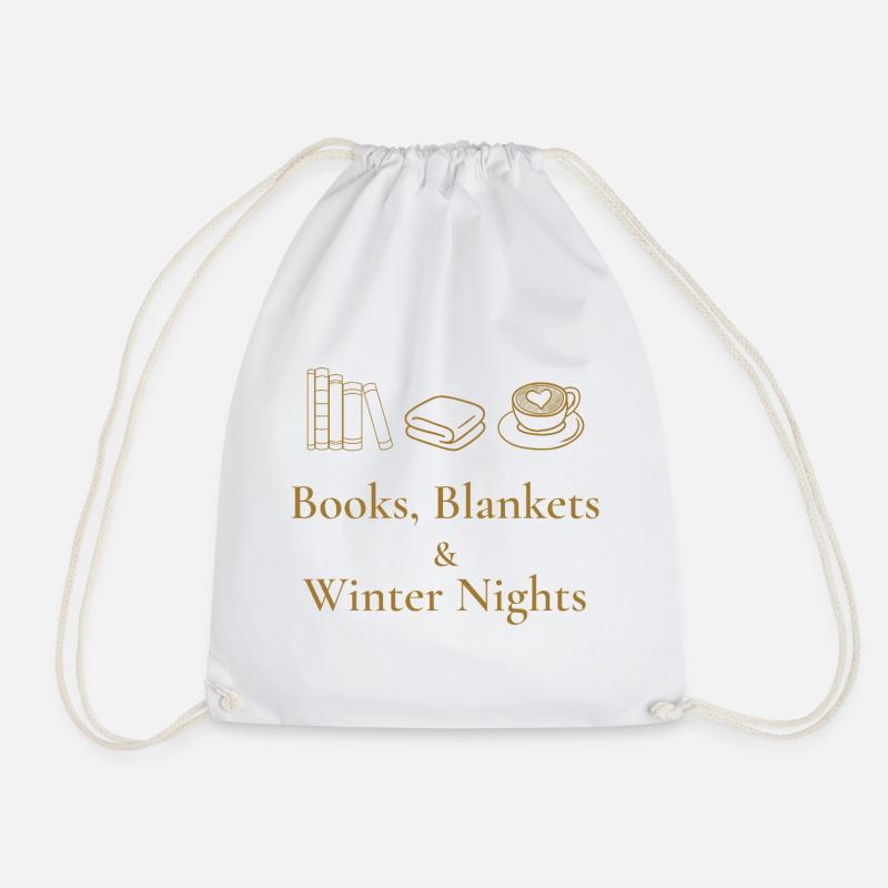 Books, Blankets & Winter Nights - Cozy Vibe - Drawstring Bag - white