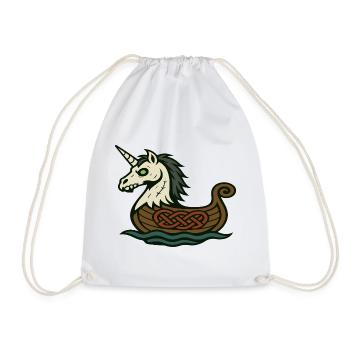 Undead Viking Unicorn in Nordic Longship - Drawstring Bag - white - Front