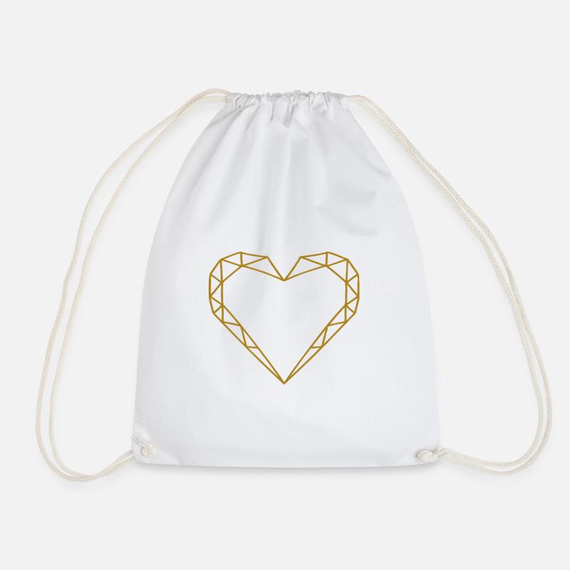 Polygon Heart Noble Hand Painted Gold Heart - Drawstring Bag - white