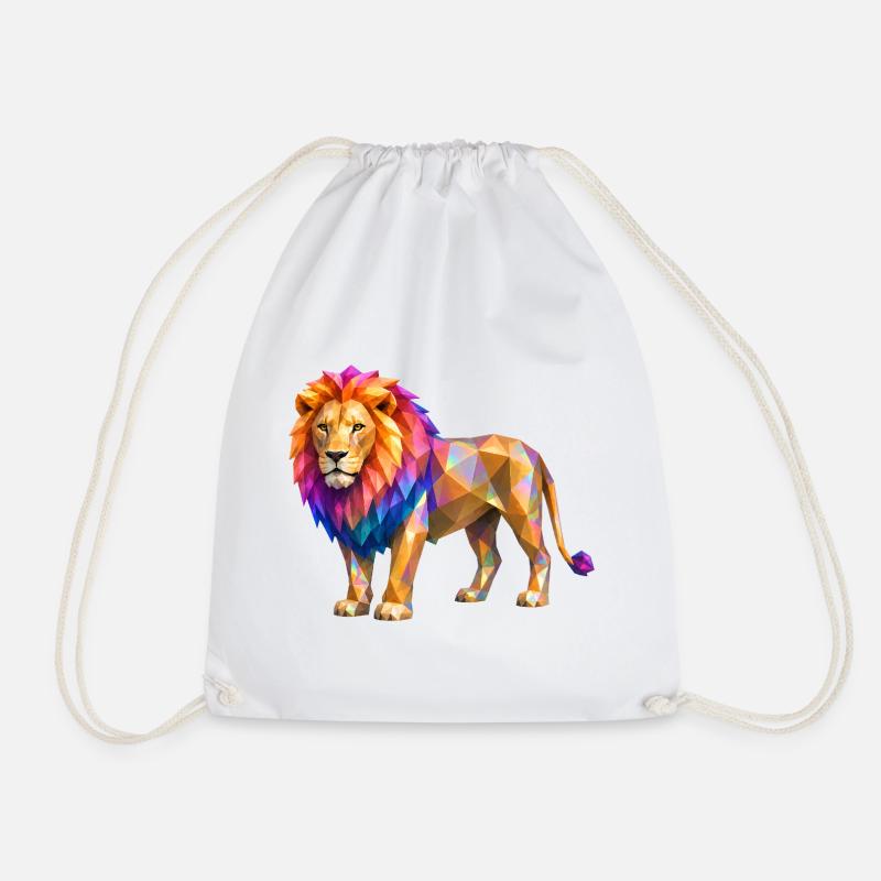 Polygon lion color explosion - Drawstring Bag - white