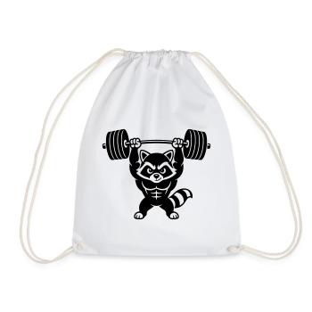 Muscle raccoon lifts heavy dumbbell - Drawstring Bag - white - Front