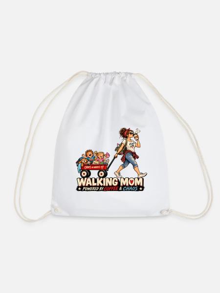 Walking Mom – Coffee & Chaos Mama Humor - Turnbeutel - Weiß