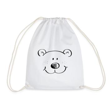 Bärchen Kopf - Bär - Bären - Teddybär - Grizzly - Turnbeutel - Weiß - Vorne