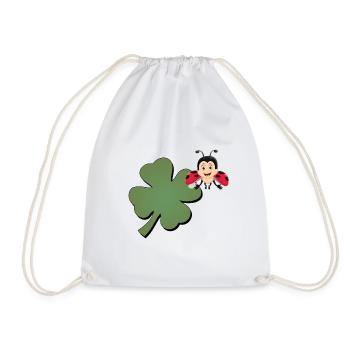 Cloverleaf with Ladybug (ladybug) - Drawstring Bag - white - Front