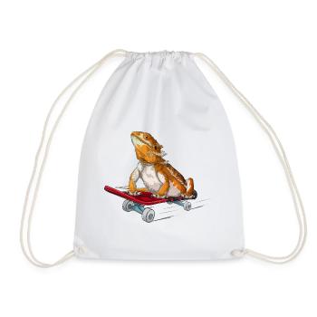 Bearded Dragon On A Skateboard - Drawstring Bag - white - Front