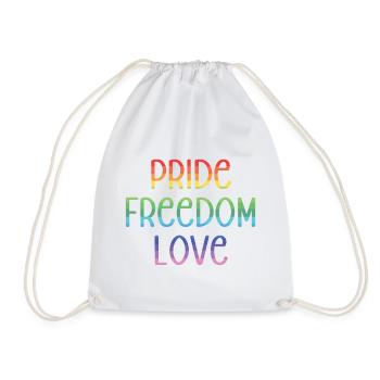 LGBT Pride Month - Peace. Freedom. Love. - Drawstring Bag - white - Front