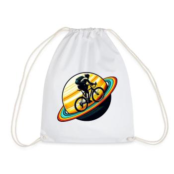 Cyclist on Saturn - Drawstring Bag - white - Front