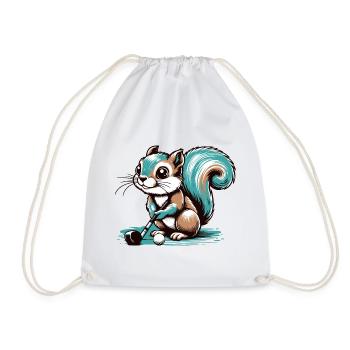 Cute cartoon squirrel playing golf - Drawstring Bag - white - Front