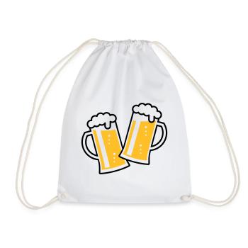 2 Maßkrüge Stoßen An (Bier / Bierseidel / 2C) - Turnbeutel - Weiß - Vorne