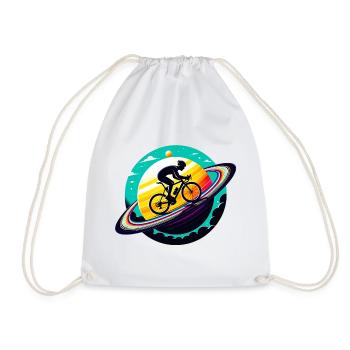 Cyclist on Saturn - Drawstring Bag - white - Front