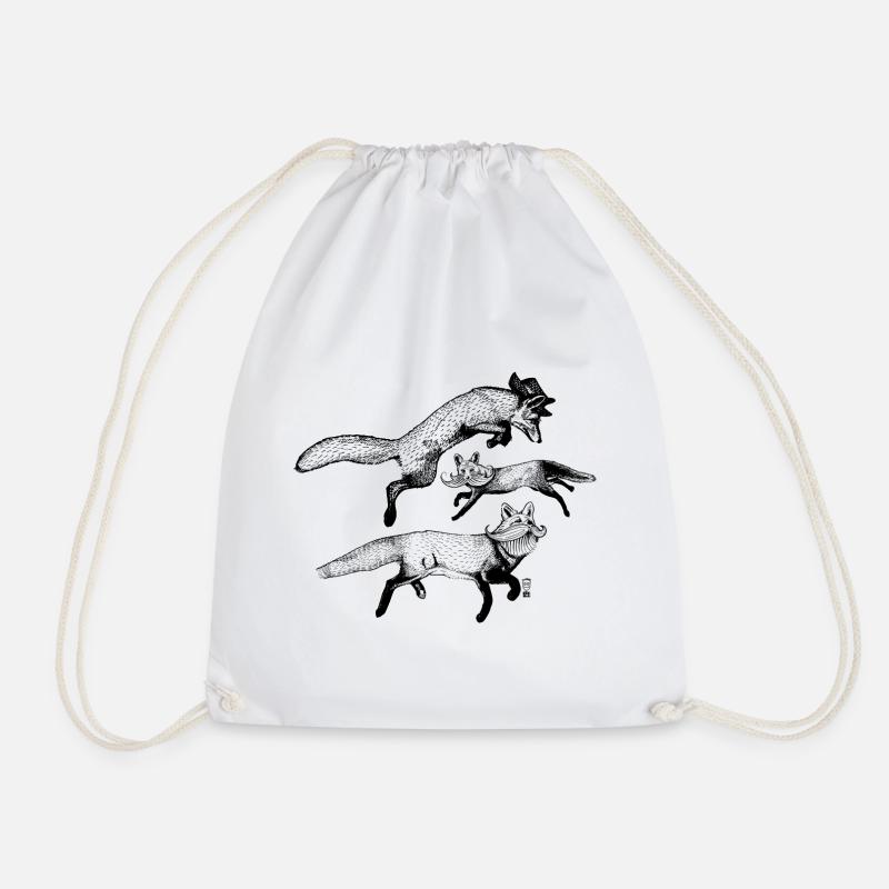 The 3 Foxes - Drawstring Bag - white