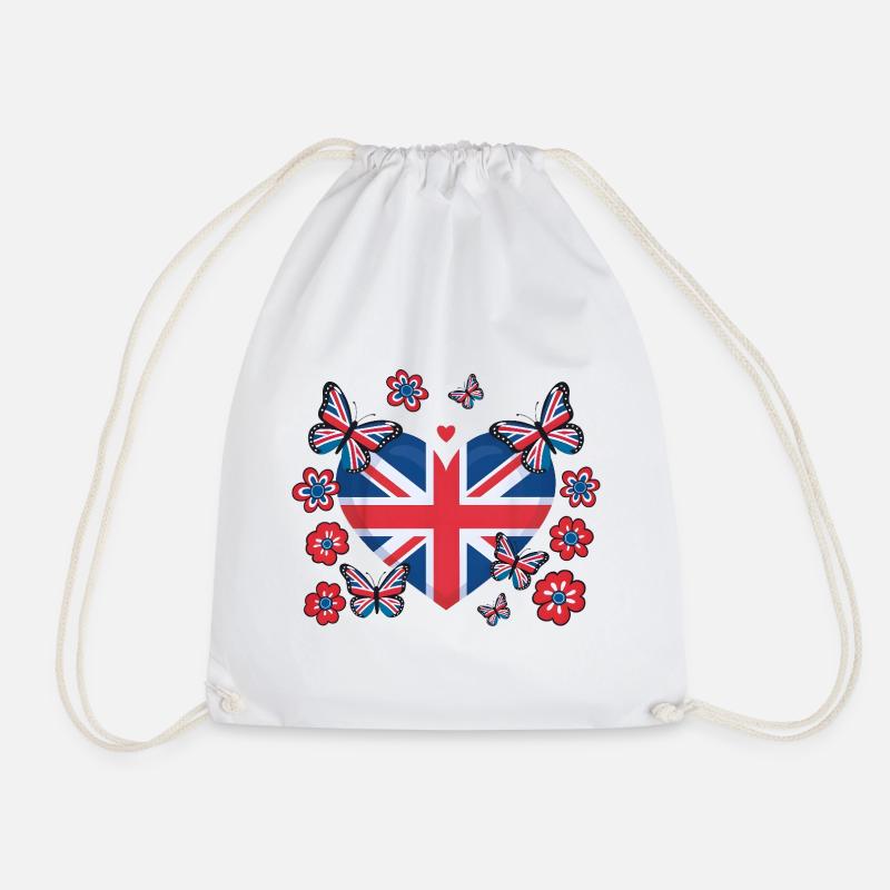 Union Jack Heart Bloom - Drawstring Bag - white