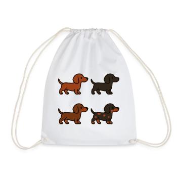 Cute Dachshund Dog Illustration Set - Drawstring Bag - white - Front