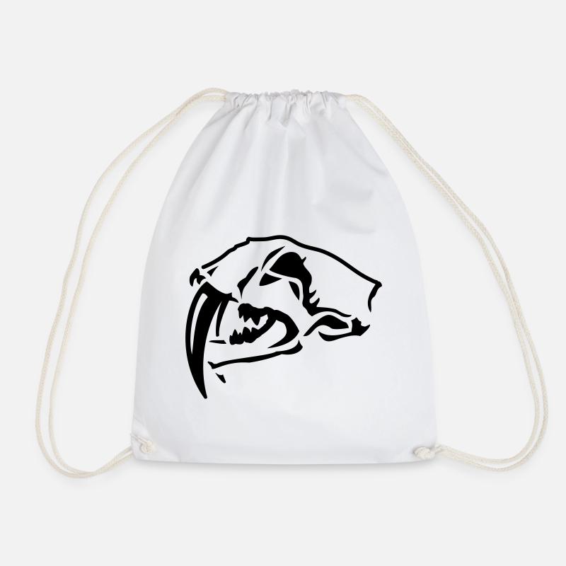Sabre-toothed Tiger Skull - Drawstring Bag - white