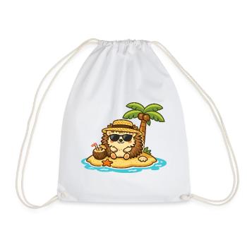 Coconut Beach Hedgehog with Sunglasses - Drawstring Bag - white - Front