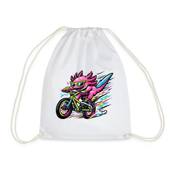 Neon Axolotl on the Bike - Drawstring Bag - white - Front