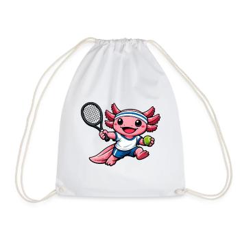Axolotl beim Tennis – Süßes Sportmotiv - Turnbeutel - Weiß - Vorne