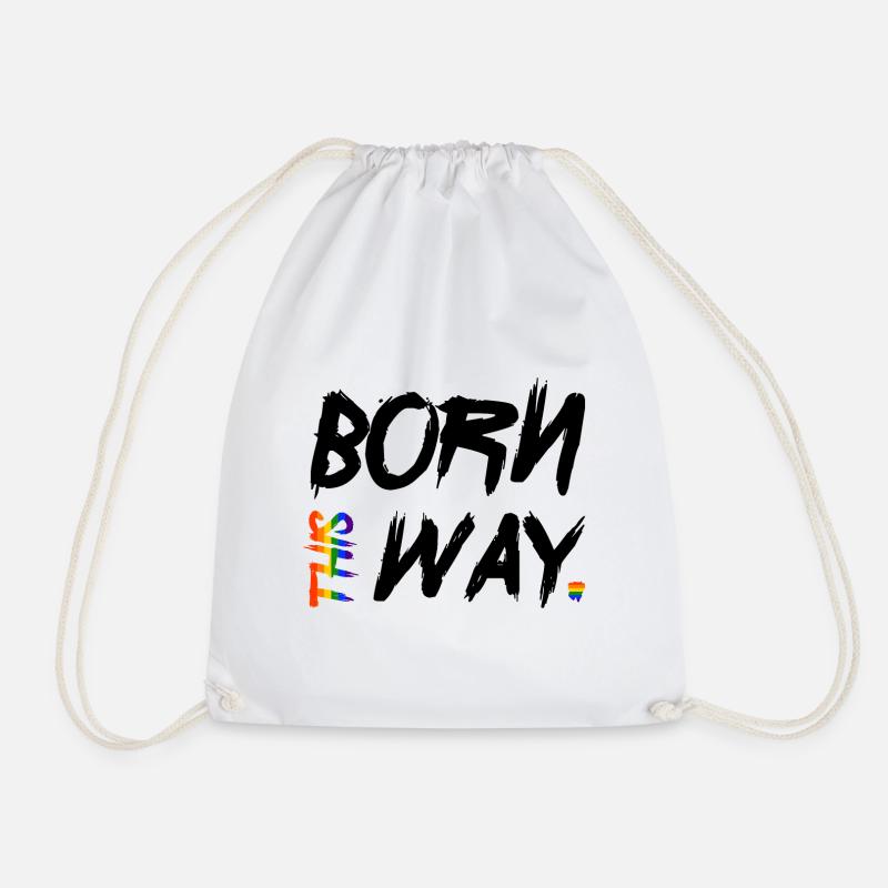 LGBT Born this way gay pride CSD rainbow - Drawstring Bag - white