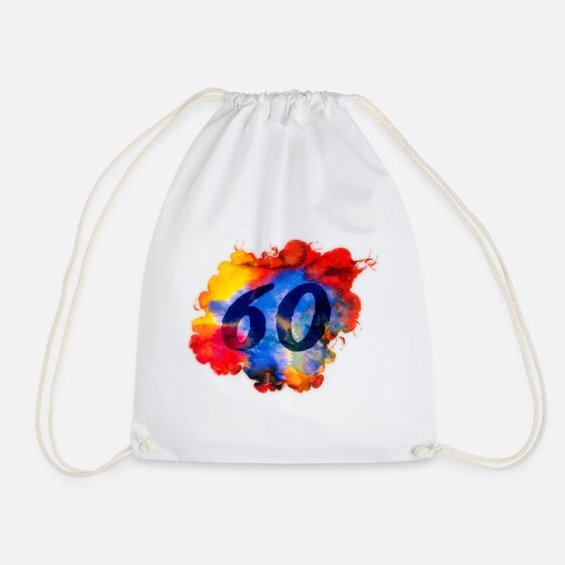 60th Birthday - Watercolor - Drawstring Bag - white