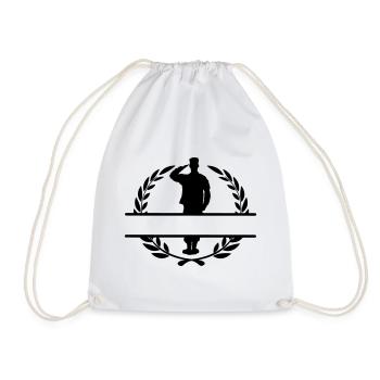 Respect banner salute soldier in laurel wreath - Drawstring Bag - white - Front