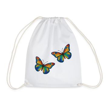 Colorful Mosaic Butterflies Design - Drawstring Bag - white - Front
