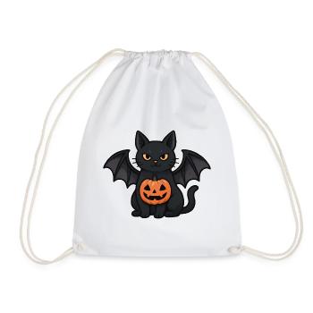 Chat chauve-souris d’Halloween avec citrouille - Sac de sport léger - blanc - Devant