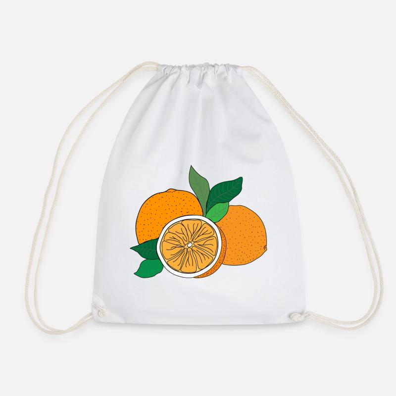 Orange Print - Drawstring Bag - white