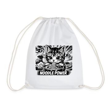 Kawaii Neko Ramen Cat Noodle Anime - Drawstring Bag - white - Front