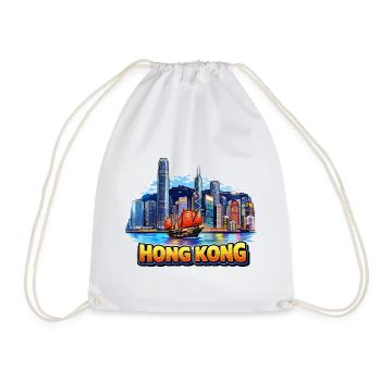 Hong Kong Skyline - Drawstring Bag - white - Front