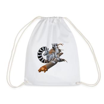 Animaux de la jungle, lémurien à queue annelée sur une branche - Sac de sport léger - blanc - Devant
