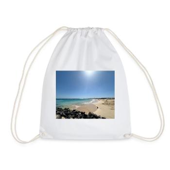 Beach in the sun: blue and sand - Drawstring Bag - white - Front