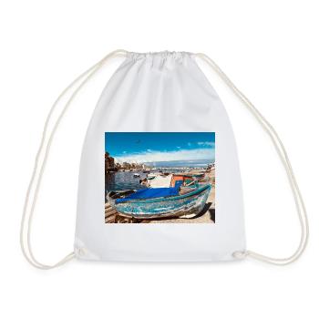 Blue boats in the harbor - Drawstring Bag - white - Front