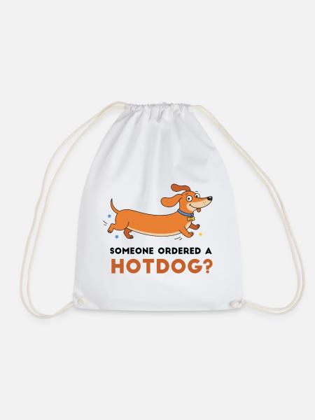 Hot dog? Playful Dachshund Illustration - Drawstring Bag - white
