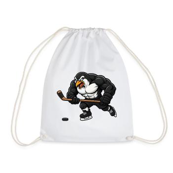 Pinguin Eishockey Spieler Comic Motiv - Turnbeutel - Weiß - Vorne