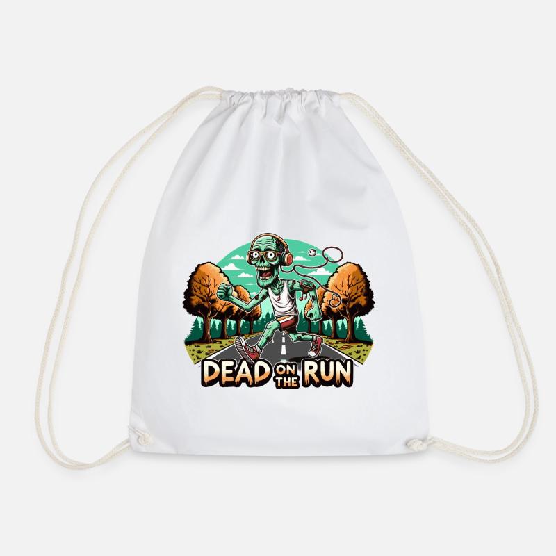 Dead on the Run: Zombie Runner - Drawstring Bag - white