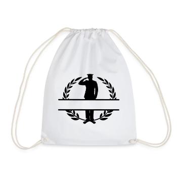 Salutation of respect in laurel wreath banner - Drawstring Bag - white - Front