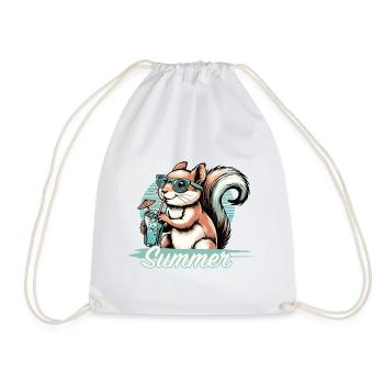 Cute cartoon squirrel enjoying summer - Drawstring Bag - white - Front