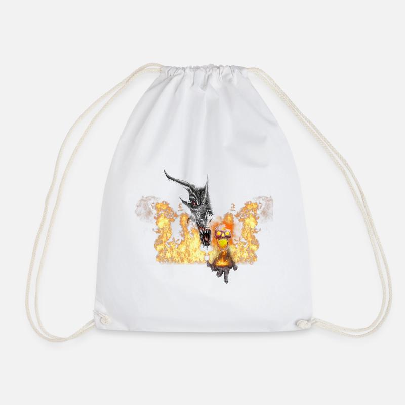 Fire Dragon and Yellow Mask - Drawstring Bag - white